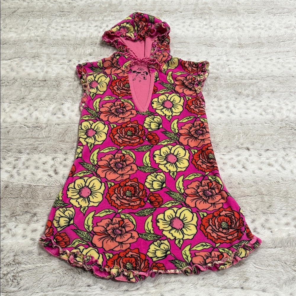 Betsey Johnson Vibrant Floral Ladies Swim Cover-up with Hood Size XS